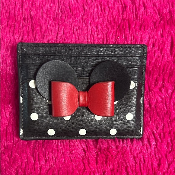 Kate Spade Black and White Polka Dot Card Holder with Red Bow - Picture 2 of 3